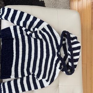 Justice Navy and White Striped Turtleneck Sweater